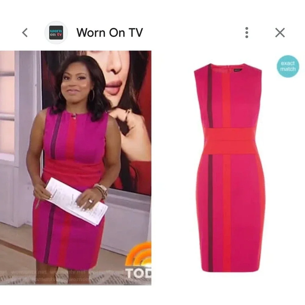 Karen Millen Colorblock Sheath Dress Pink Red Office Siren Seen On TV US 8 - Picture 2 of 9